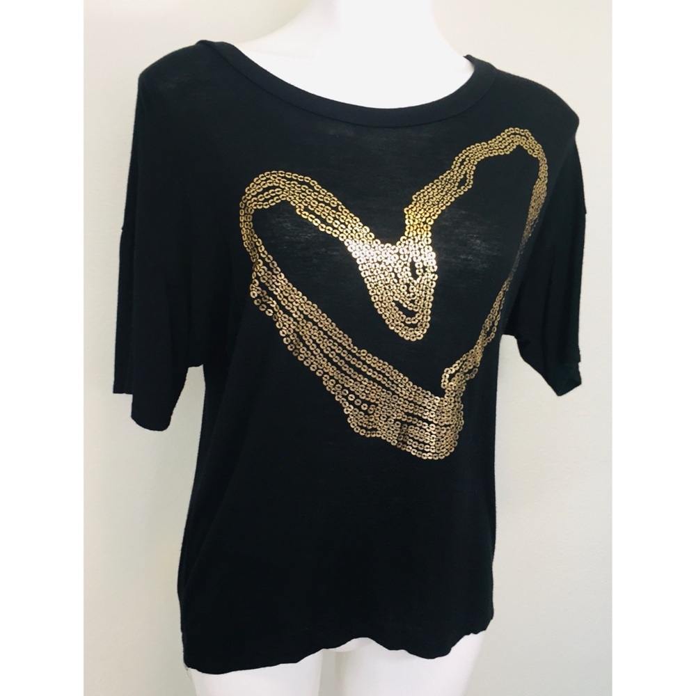 Rue 21 Black Slouch Gold Heart T-shirt - Picture 3 of 8